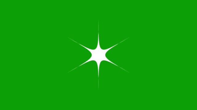 Single star glitter, sparkle & twinkle white cartoon doodle animation, flat vector glowing stars, fireworks & magic flash light effect overlay on transparent alpha channel green background..