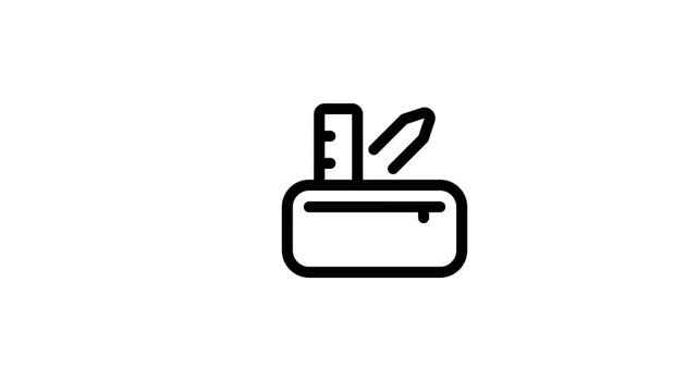 Pencil case stationery outline icon looping animation, school supply pouch symbol motion graphic for education presentation design use case