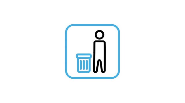 Throw garbage in its place sign and symbol icon animation. Person throwing trash or rubbish animated video loops for warning, reminder, attention, caution and package box label. Motion graphics