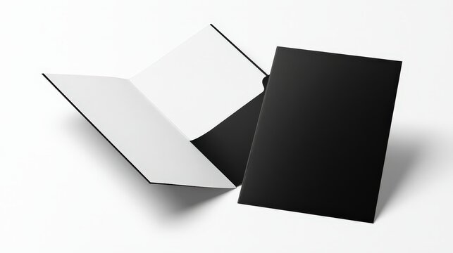 Mockup of two black presentation folders isolated on white background. Perfect for corporate branding and graphic design portfolios.