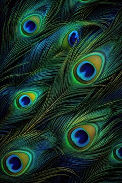 Vibrant peacock feather pattern with vivid green and blue eyes
