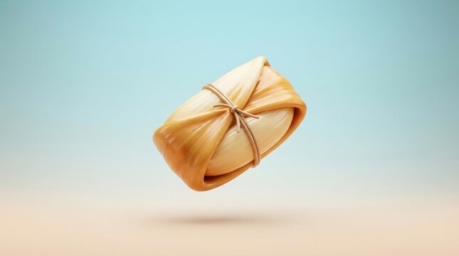3D render of a tamale wrapped in corn husk isolated on a smooth gradient background