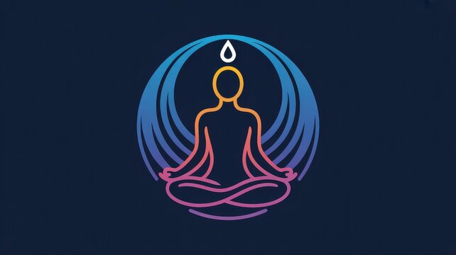 Minimalist yoga meditation logo design with gradient lines on dark background