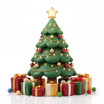 3D Classic Christmas Tree with Gift Boxes