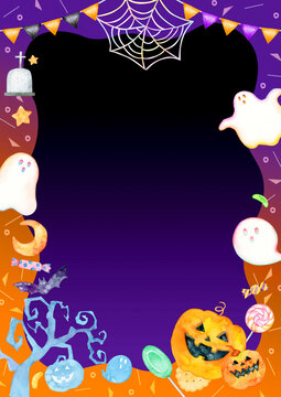 ハロウィン 背景 フレーム 水彩 イラスト