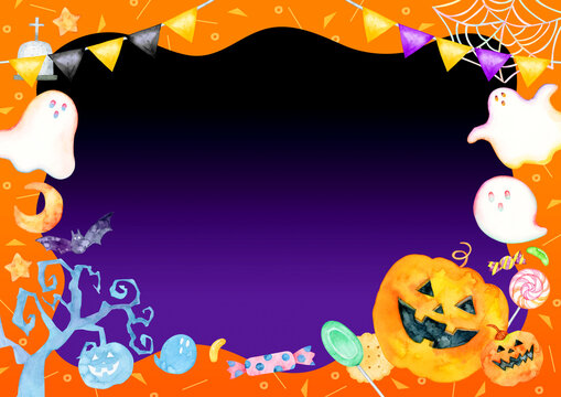 ハロウィン 背景 フレーム 水彩 イラスト