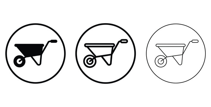 wheelbarrow icons displayed in simple line art style for various design and illustration projects