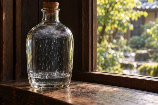 雨上がりの窓辺で密閉瓶の中だけに降る雨