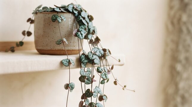Potted Heart Leaf Vine on White Shelf Decor