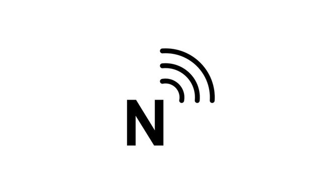 Nfc signal icon animation with wireless connection waves appearing above capital letter n symbol