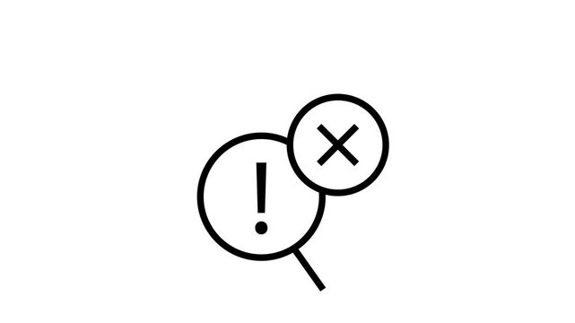 Animated search icon with error sign appearing on white background for web user interface design