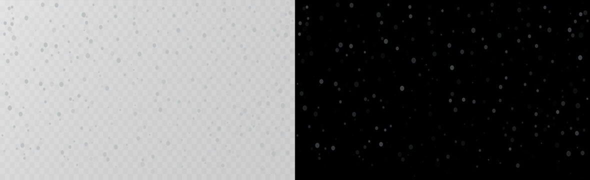 Falling snow, light snowfall, snowflakes, snow background on split background.