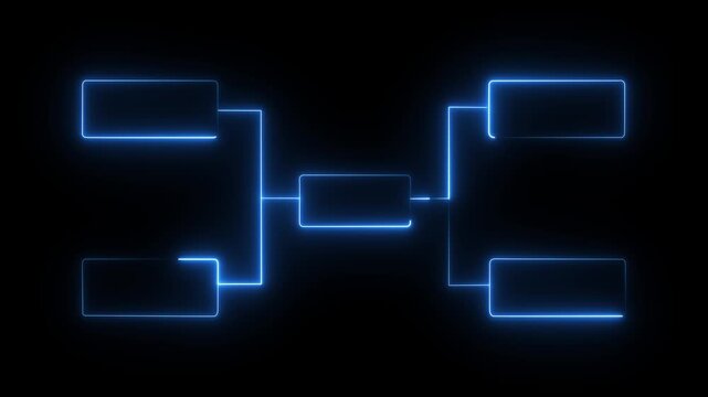 Glowing neon blue line Business hierarchy organ icon isolated on black background. Championship bracket schedule for soccer, football, basketball, baseball animation