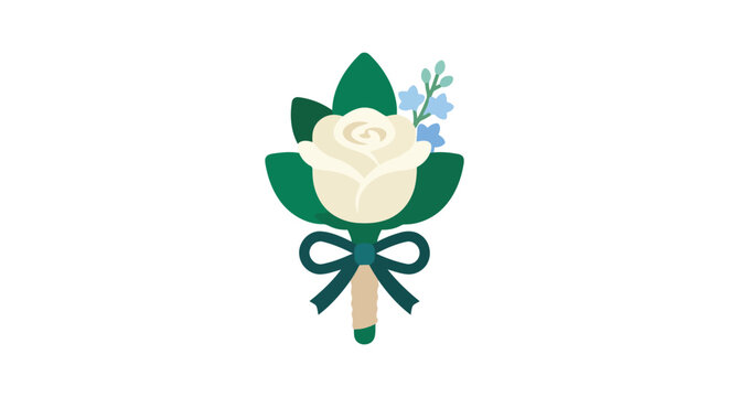 Floral boutonniere with rose and forget me nots on a white background
