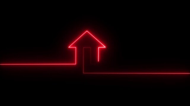 Abstract Glowing neon line icon and up arrow animation. growth up concept, Money, profit, investment, growth business up arrow animation on black background.4 k