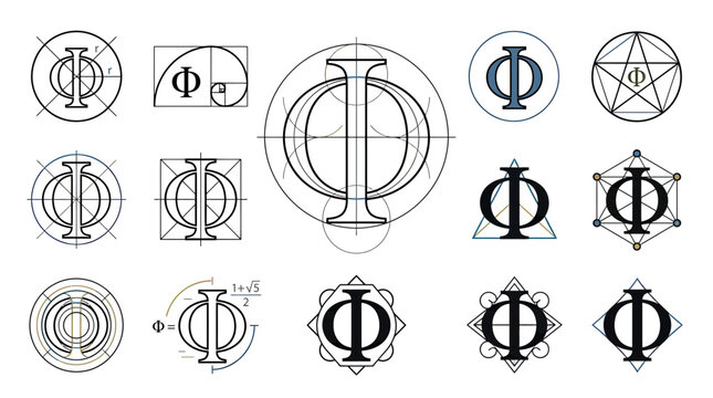 Golden Ratio Phi Symbol Geometric Designs Isolated