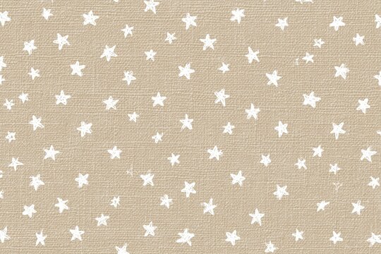 A seamless pattern of handdrawn white stars on a textured beige background