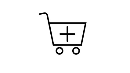 Shopping cart with plus sign icon black line art for ecommerce mobile application designs © Motion expert