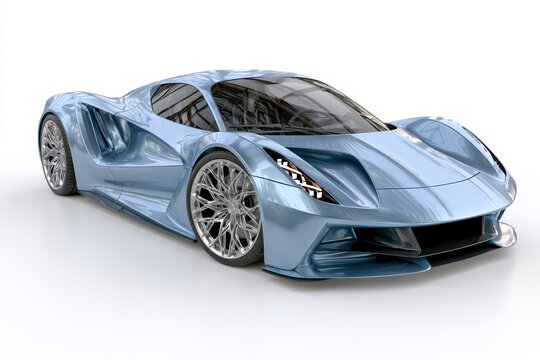 Modern light blue luxury sports car isolated on white background