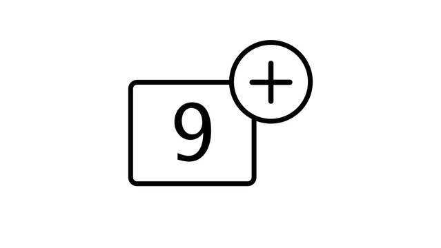 Number nine inside a rounded square with plus symbol icon represents adding quantity nine