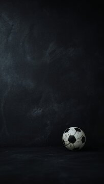 Old worn soccer ball sitting on dark background, representing memories of game and passion