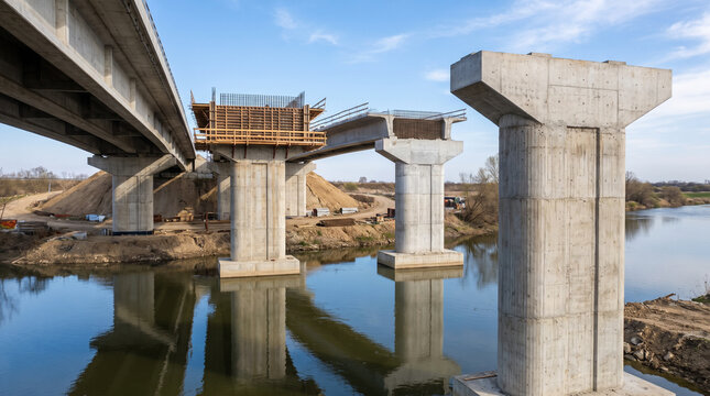 Bridge Construction Site Over River