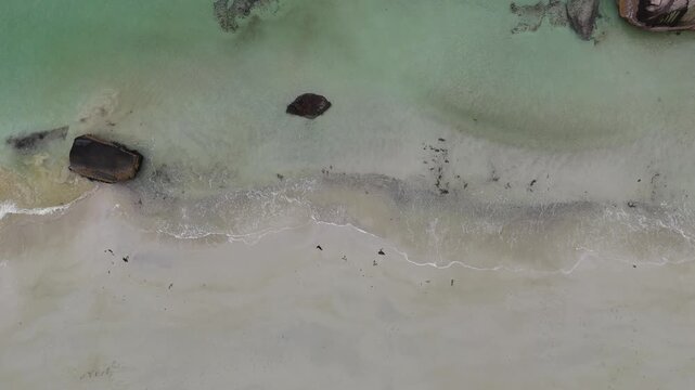 Top view of beautiful turquoise sea and wave on the beach in sunny day. Natural background