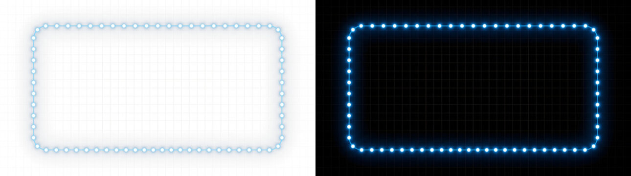 Glowing neon blue light frame border rectangle shape graphic element with dotted line pattern design vector isolated on transparent background