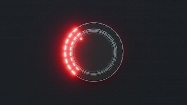 Rotating control knob powers red LED ring on dark panel.
A circular control knob rotates clockwise from zero to maximum power as the surrounding red LED ring progressively illuminates against a dark i
