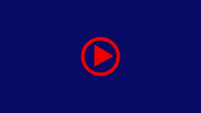 Red play button animation on dark blue background, for digital media, interface player