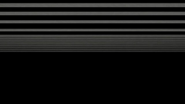 Metal blinds moving vertically in an industrial interior.
Horizontal metal blinds move repeatedly up and down, creating a sleek industrial animation with shifting shadows, geometric repetition, and a 