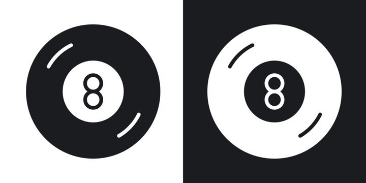 Pool 8 ball icon flat outline in black