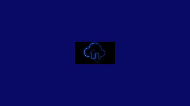 Neon cloud sync animation: data upload and download symbol for digital technology and cloud computing interfaces