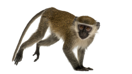 Green monkey with dark face and long tail, isolated on transparent background © Michael