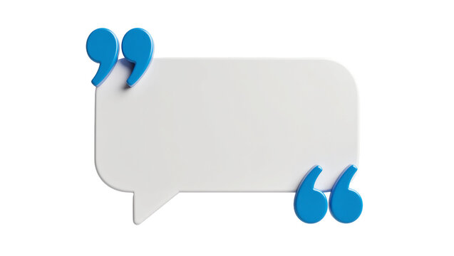 White speech bubble with blue quotation marks, isolated on transparent background
