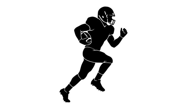 American football player running with the ball in a dynamic silhouette illustration