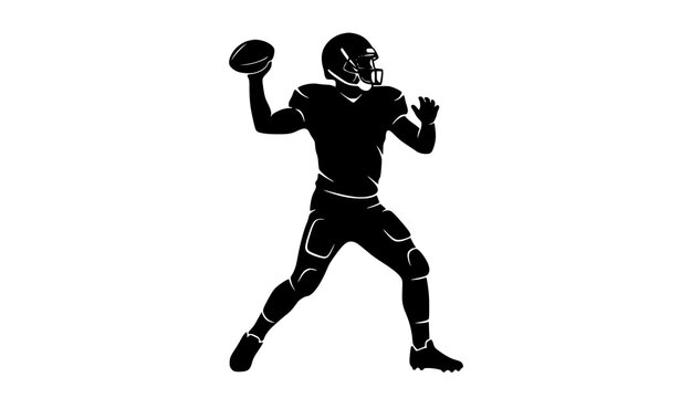 American football player in action poised to throw the ball on a white background