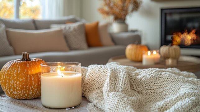 Create a Cozy Autumn Decor Theme that Features Beautiful Pumpkins and Soft Warm Textiles