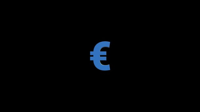 Seamless loop of shiny blue three-dimensional euro symbol for financial and banking designs
