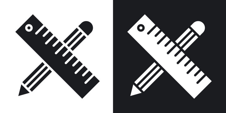 Pencil and ruler icon flat outline in black