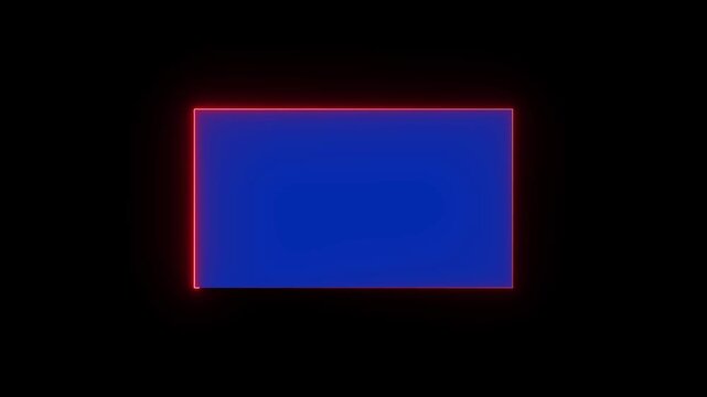Neon red glowing frame on a blue rectangle box in seamless loop video animated clip ideal for logo reveals and text display.