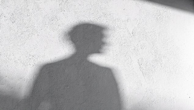 Human silhouette shadow cast on a white textured wall creating a dramatic effect