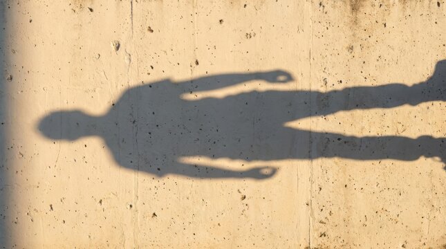 Human silhouette cast on a textured concrete wall depicting a walking figure