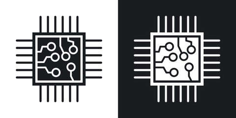 Obraz premium Microchip icon flat outline in black