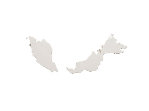 3D clay map of Malaysia featuring Peninsular and East Malaysia regions, capturing a tactile claymorphism aesthetic for South East Asian travel marketing and educational infographic design.