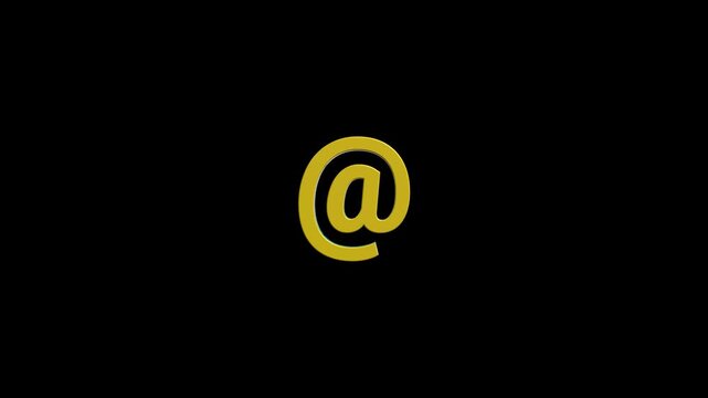 Seamless loop of shiny yellow three-dimensional at symbol for contact and email communication designs