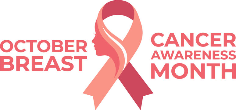 Pink breast cancer awareness month vector graphic illustration featuring elegant woman profile silhouette and symbolic ribbon design elements