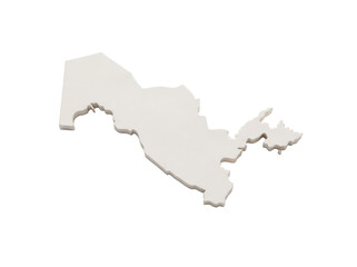 Obraz premium Uzbekistan map 3D clay render with white matte finish, capturing minimalist Central Asia geography for travel promotion, logistics infographics and international business reporting.