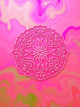 Vivid pink and green abstract background with intricate white red pattern design, visual, background