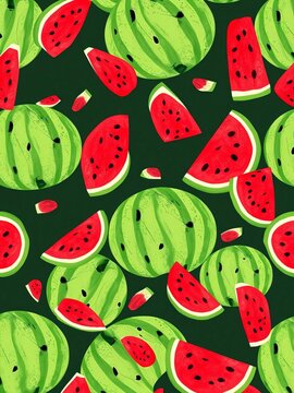Whimsical watermelon seed vector seamless pattern with colorful hand-drawn design for repeatable background, fruit-inspired, whimsical illustrations